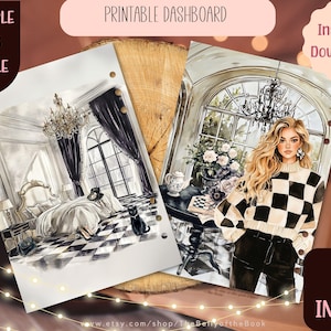Printable planner dashboard set, 7 elegant black & white Uptown Girl designs, multiple sizes for organizer lovers, gift for planner addicts