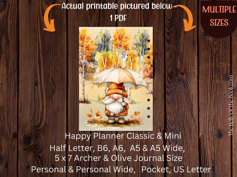 Autumn Gnome Printable Planner Dashboard - Instant Download - Multiple ...