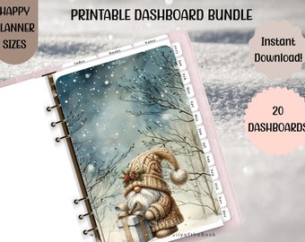 Christmas Gnomes Printable Planner Dashboards - 20 Variations - Happy Planner Sizes - Ring Planner Accessories - Instant Digital Art