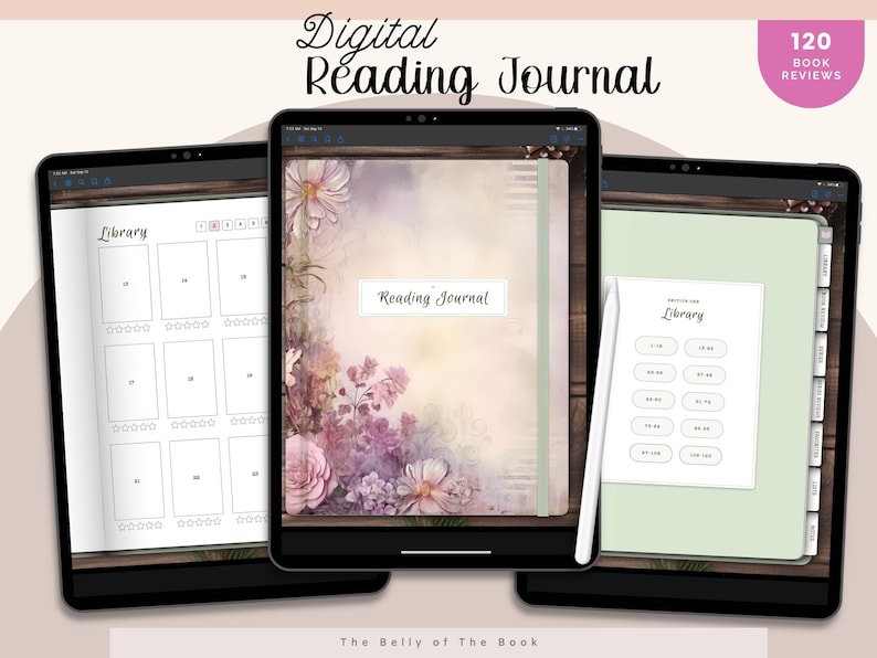 Floral Digital Reading Journal: Book Review Tracker for Goodnotes (PDF ...