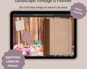 Digital Planner - Vintage Themed | UNDATED | Landscape with tabs that flip to the other side - Hyperlinks