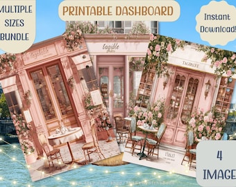 Paris Café Romance Printable Dashboards – Elegant Pink Bistro Set of 4
