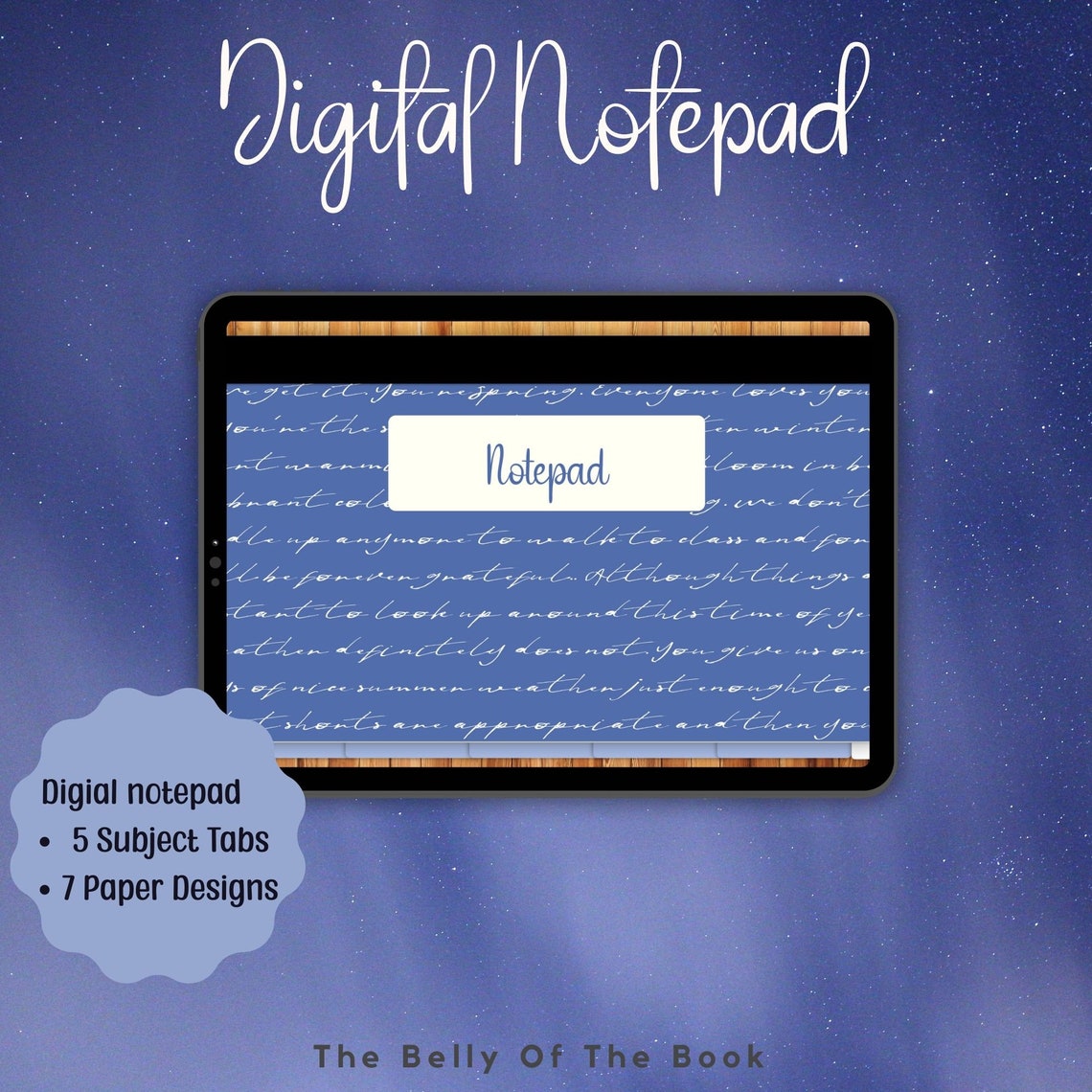 Blue Digital Notepad, Goodnotes Notepad, Landscape Notepad for