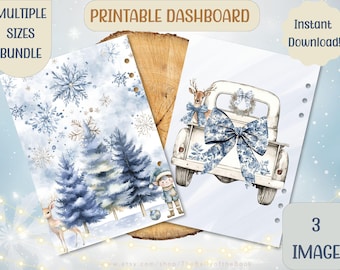 ホリデーウィンタープランナーダッシュボードパック – 雪に覆われたコテージ、鹿、クリスマストラック（PDFダウンロード）