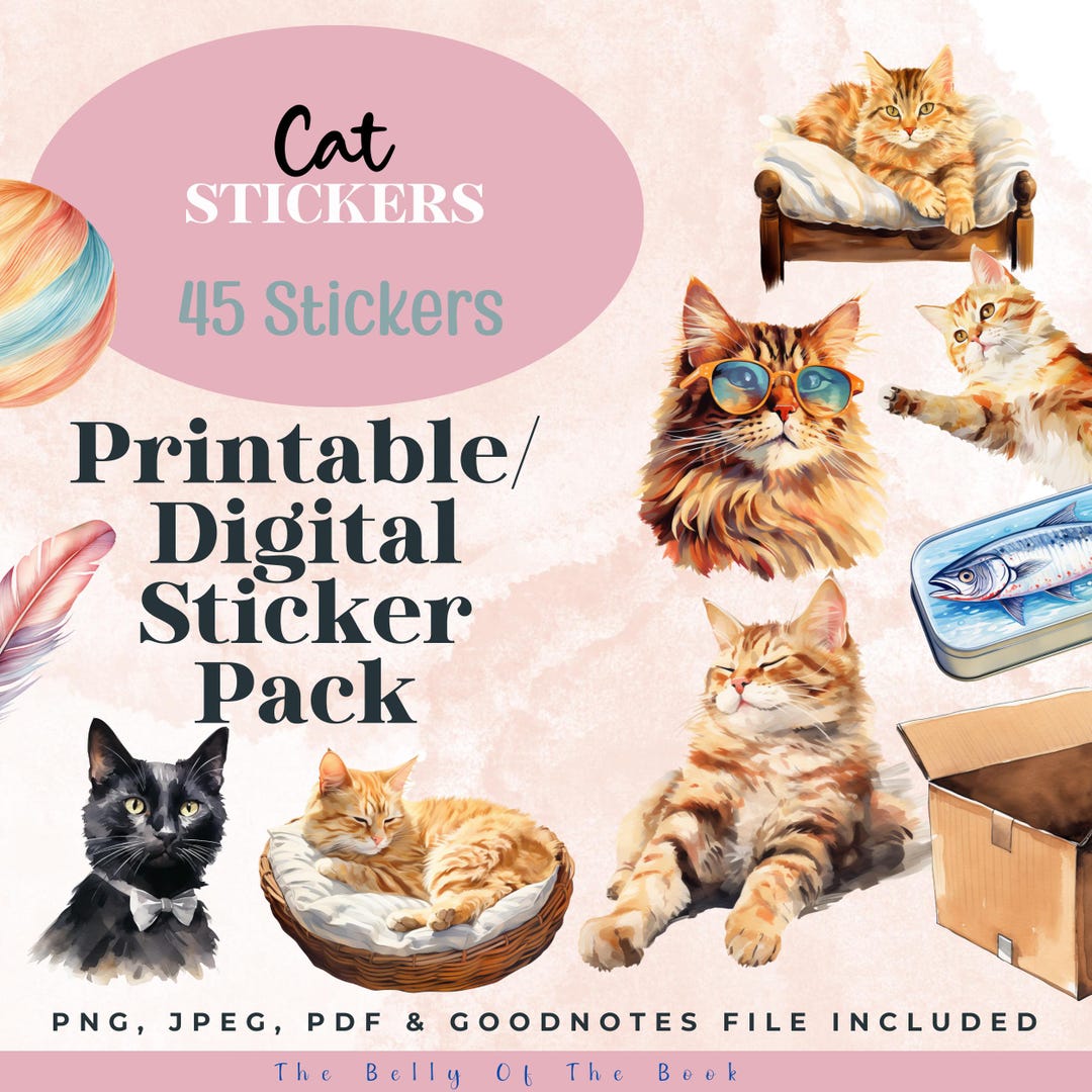Cat Sticker Pack – Digital & Printable Planner Stickers (goodnotes, PNG ...