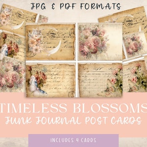 Ensemble éphémères imprimables de cartes postales vintage - thème floral et papillon rose pastel et violet - 4 cartes postales - téléchargement immédiat