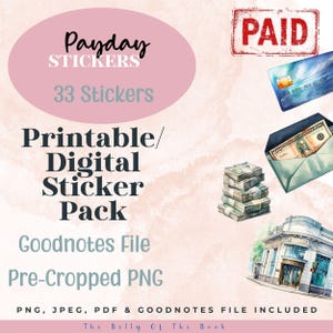 Pegatinas para planificador de día de pago: descarga digital e imprimible, archivo Goodnotes, Samsung Notes, PNG, pegatinas de temporada, pegatinas para planificador digital