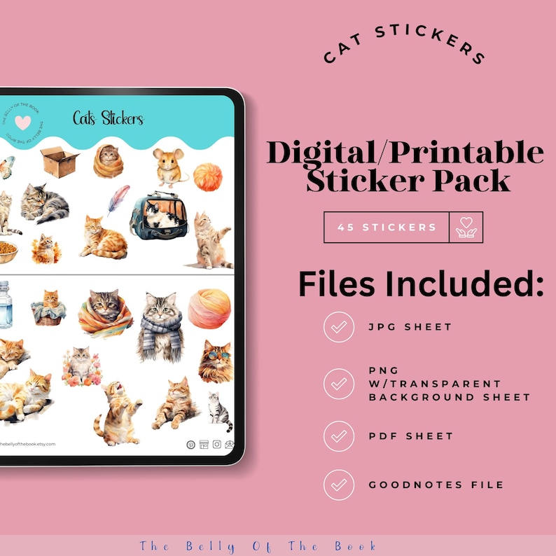 Cat Sticker Pack – Digital & Printable Planner Stickers (goodnotes, PNG ...