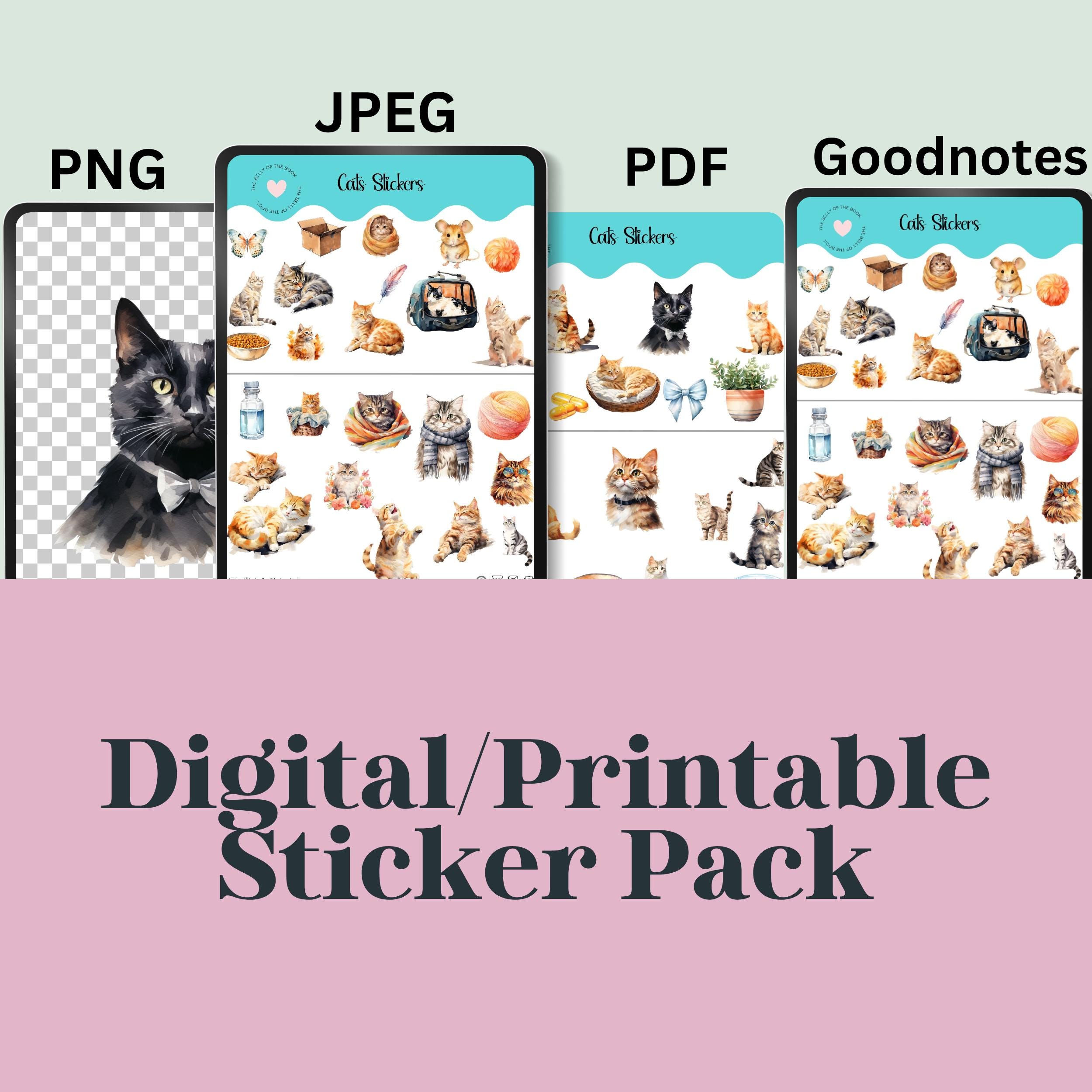 Cat Sticker Pack – Digital & Printable Planner Stickers (goodnotes, PNG ...