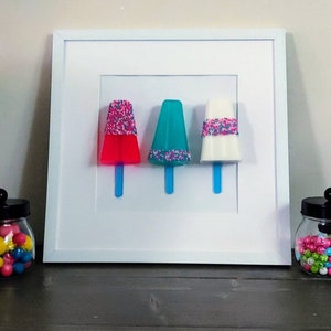 Resin Popsicle, READY TO SHIP, Popsicle Wall Art, Pop Art, 3-D Art, Popsicle Decor, Framed, Sculpture, 3-D, Popsicle, Resin