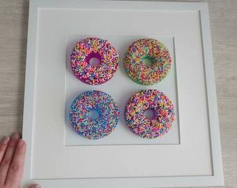 Framed Resin Donut Wall Art, Sprinkled Food Decor