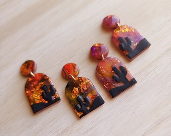Desert Sunset Earrings | Watercolor Sunset Earrings | Desert Scene Earrings | Polymer Clay Earrings