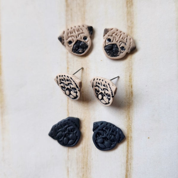 Pug Stud Earrings | Pug Earrings | Dog Clay Earrings