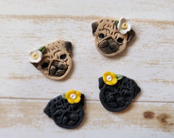 Floral Pug Earrings | Flower Pug Earrings | Pug Stud Earrings | Dog Earrings