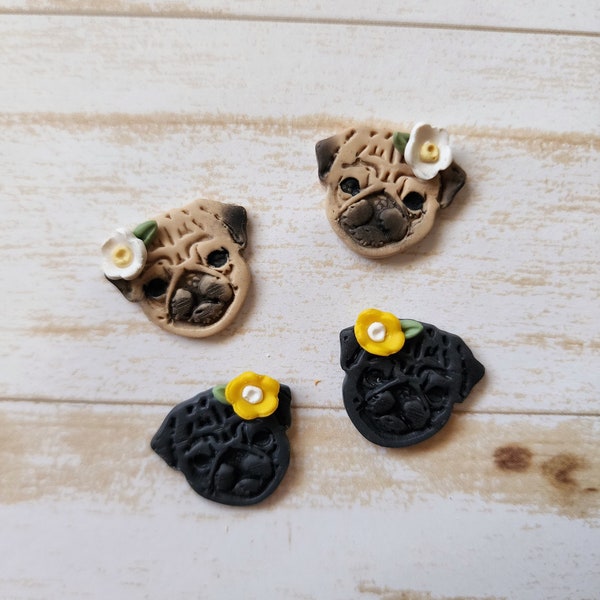 Floral Pug Earrings | Flower Pug Earrings | Pug Stud Earrings | Dog Earrings