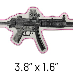 Hand Drawn MP5 SD6 Gun Sticker 3 Pack – 3.8" Vinyl Gun Decal for Laptop, Bottle, Case, Ammo Can
