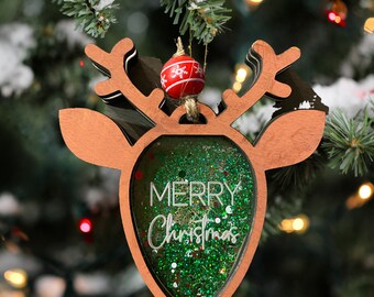 SHIPS NEXT DAY! Reindeer Glitter Shaker   Christmas Ornament