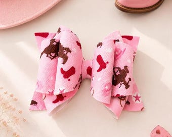 Pink Cowgirl Hair Bow: Horse & Rider Alligator Clip