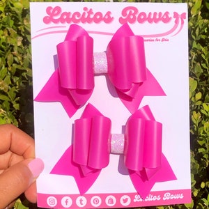 Pink Waterproof Hair Bows: Fuchsia Pigtail Clips, Set of 2