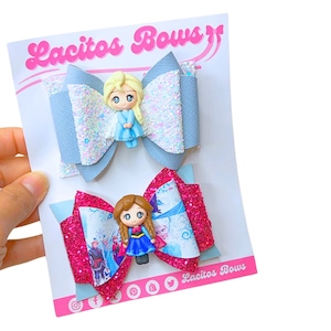 Frozen Princess Hair Bow, Frozen Pigtail Hair Bows, Anna and Elsa Princess Hair Bows, Frozen Hair Bows Set, Anna and Elsa Pigtail Hair Bows.