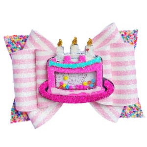 Birthday Cake Hair Bow – Glitter Birthday Bow – Happy Birthday Hair Clip for Girls.