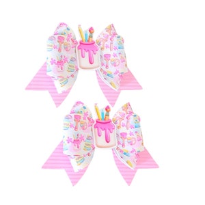 Back to School Hair Bow, Set of Two School Hair Bow, Pigtail School Bow, Pink School Bow, Back to School Hair Clip, Pencil Hair Bow.