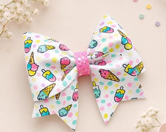 Ice Cream Hair Bow: Summer Birthday Hair Clip for Toddler Girl