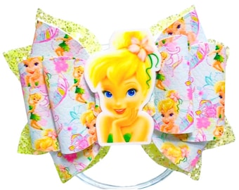 Lazo para el cabello de Campanilla, Lazo verde de Campanilla, Lazo de princesa Disney, Lazo de princesa Campanilla, Pinza para el cabello de Campanilla, Lazo de cumpleaños de Campanilla.