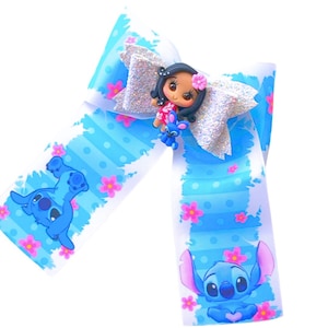 Lilo and Stitch Hair Bow – Long Tail Stitch Bow – Disney Hair Bow – Stitch birthday Bow – Lilo and Stitch Birthday Hair Bow Clip.