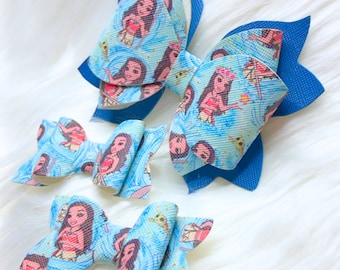 Juego de lazos para el cabello de Moana / Accesorios de princesas Disney / Regalo de cumpleaños para niñas.
