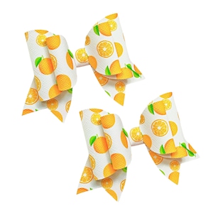 Set of Two Orange Hair Bows, Orange Fruit Hair Bow, Orange Pigtail Bows, Summer Hair Bows Set of Two.