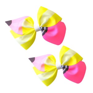 Pencil Hair Bows: Back to School Pigtail Clips, Set of Two