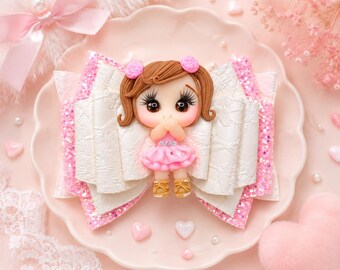 Barrette pour fille en argile rose, Noeud pour une occasion spéciale, Accessoire pour fille, style princesse
