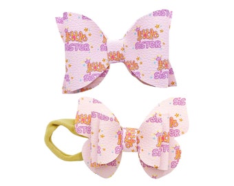 Little Sister Hair Bow Set: Vinyl Alligator Clip or Headband