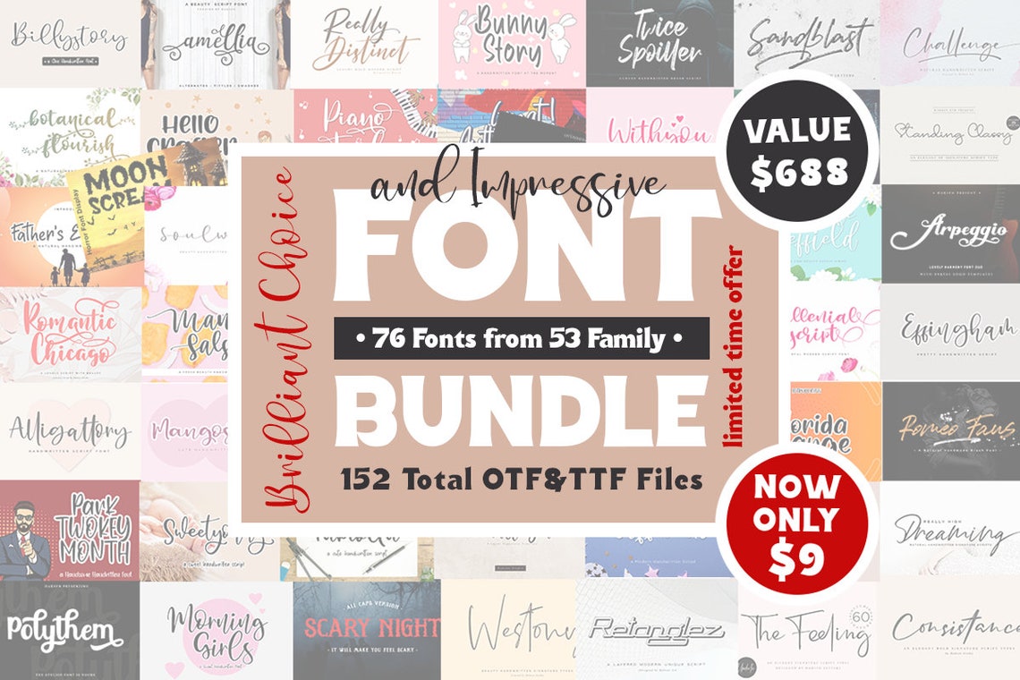Impressive Font Bundle, 53 Premium Fonts, Script Font Bundle, Brush ...