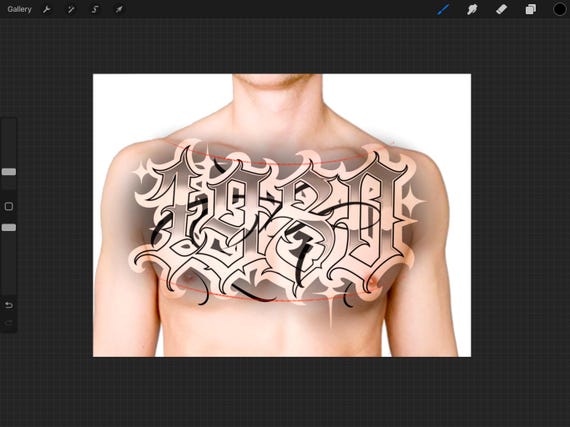 Procreate Tattoo 2025 Lettering Numbers, Outline & Shaded