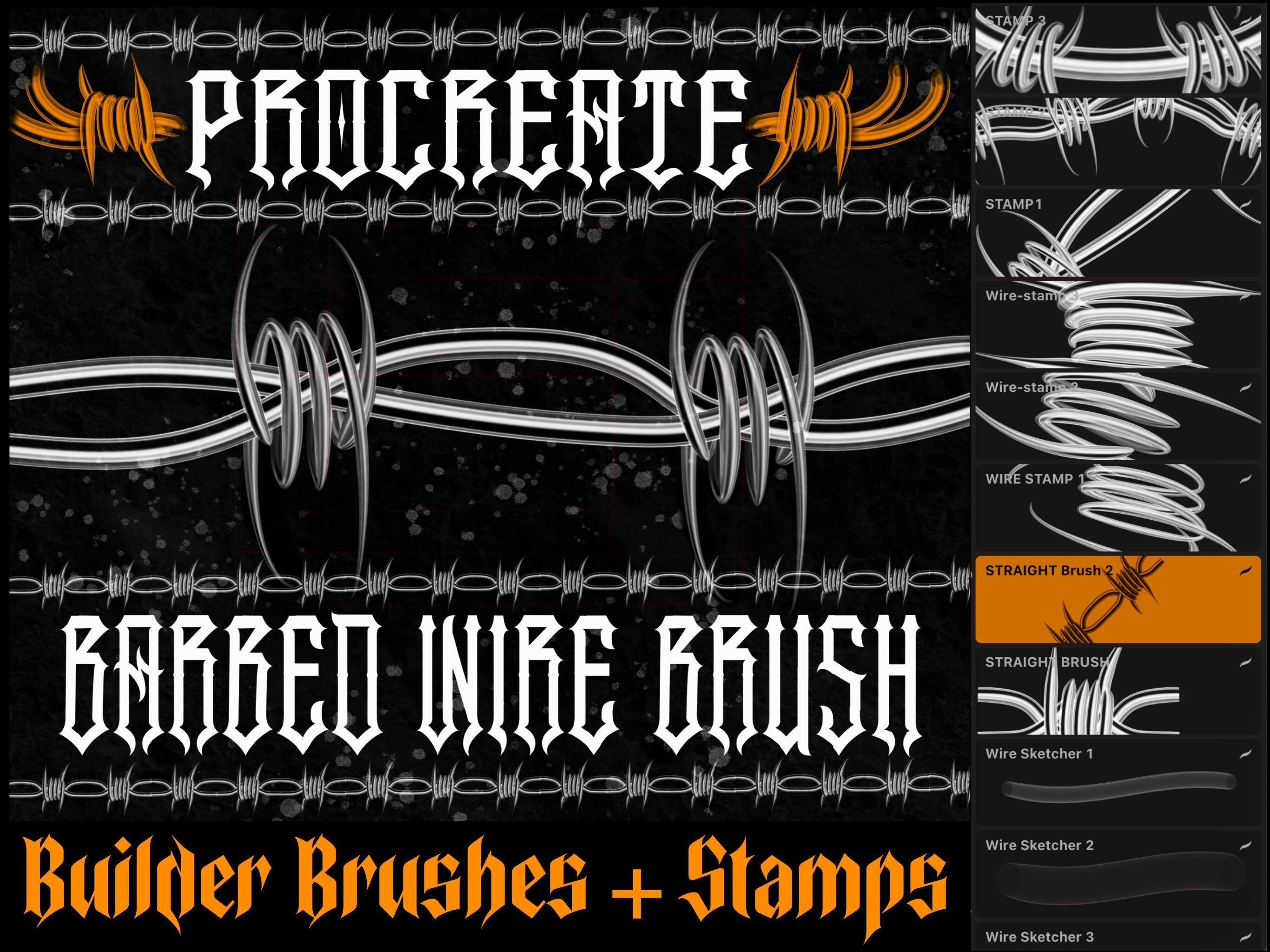 Procreate Tattoo 3D Chrome Barbed Wired Brush Set Stamps - Etsy