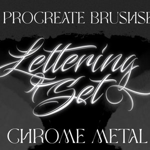 Chrom-Metallic-Buchstaben, Zahlen und Filigran-Pinsel-Set – für Procreate.