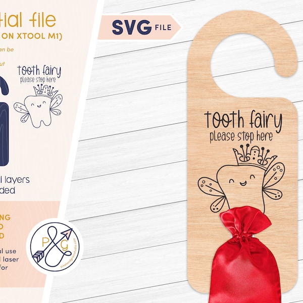 Kids Tooth Fairy Door Hanger File | Commercial Use Laser & Cut Ready SVG file | DXF, PNG | Works w/xTool, Glowforge, Cricut, Silhouette