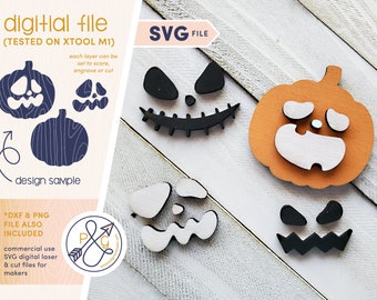 Halloween Pumpkins Jack O Lanterns SVG | Commercial Use Laser & Cut Ready svg file | DXF, PNG | Perfect for xTool, Glowforge, Cricut