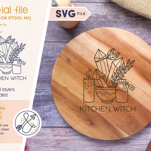 Kitchen Witch Cutting Board Laser File | Commercial Use Laser & Cut Ready SVG file | DXF, PNG | Works w/xTool, Glowforge, Cricut, Silhouette