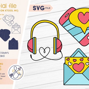 Retro Valentine Hearts Emojis Laser & Cut Ready SVG file | Commercial Use | DXF, PNG | Works w/xTool, Glowforge, Cricut, Silhouette