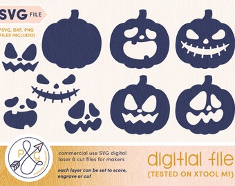 Halloween Pumpkins Jack O Lanterns SVG | Commercial Use Laser & Cut Ready svg file | DXF, PNG | Perfect for xTool, Glowforge, Cricut