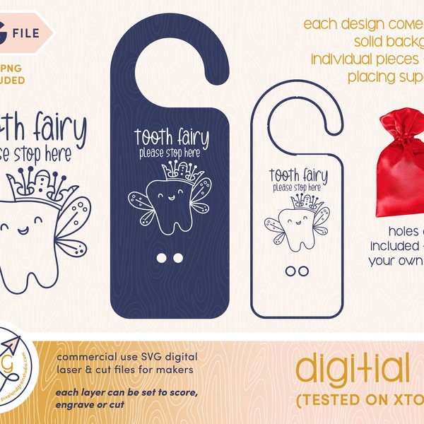 Kids Tooth Fairy Door Hanger File | Commercial Use Laser & Cut Ready SVG file | DXF, PNG | Works w/xTool, Glowforge, Cricut, Silhouette