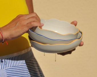 Set of 3 Bowls, Snack Bowls, Porcelain Handmade Bowls, Pottery Bowls