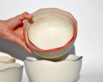 Set of 2  Handmade Porcelain Nesting for Soup Bowls, Ramen Bowl, Berry Bowls, Pottery Serving Set for Gifts