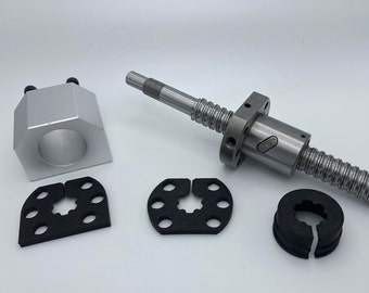 May include: A silver-colored metal nut with a threaded rod, two black rubber rings, and a silver-colored metal coupling. The nut has a hexagonal shape and the rod is threaded with a fine pitch.