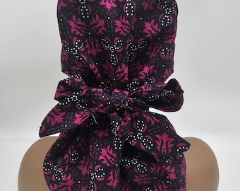 Adjustable Satin Lined Ponytail Scrub Cap, Ankara Surgical Hat