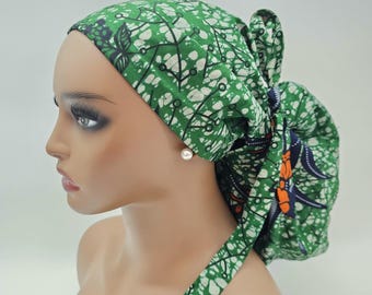 Adjustable Ankara Scrub Cap: Satin Lined Jumbo Surgical Hat