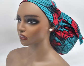 Jumbo Ankara Scrub Cap: Satin Lined Surgical Hat for Braids & Locks